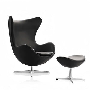 Egg Chair with stool in leather - sparkledecor.com
