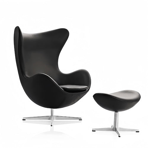 Egg Chair with stool in leather - sparkledecor.com