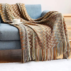 Boho Plaid Blanket & Corner Sofa Cover - Home, Hotel, Travel, Picnic E - sparkledecor.com