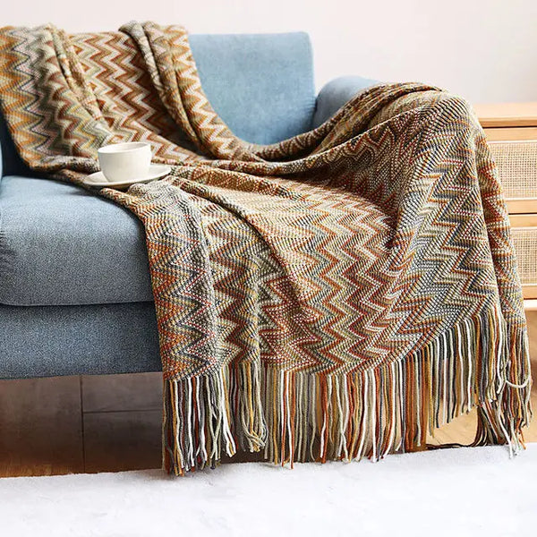 Boho Plaid Blanket & Corner Sofa Cover - Home, Hotel, Travel, Picnic E - sparkledecor.com