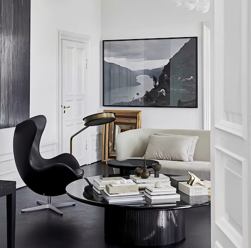 Egg Chair with stool in leather - sparkledecor.com