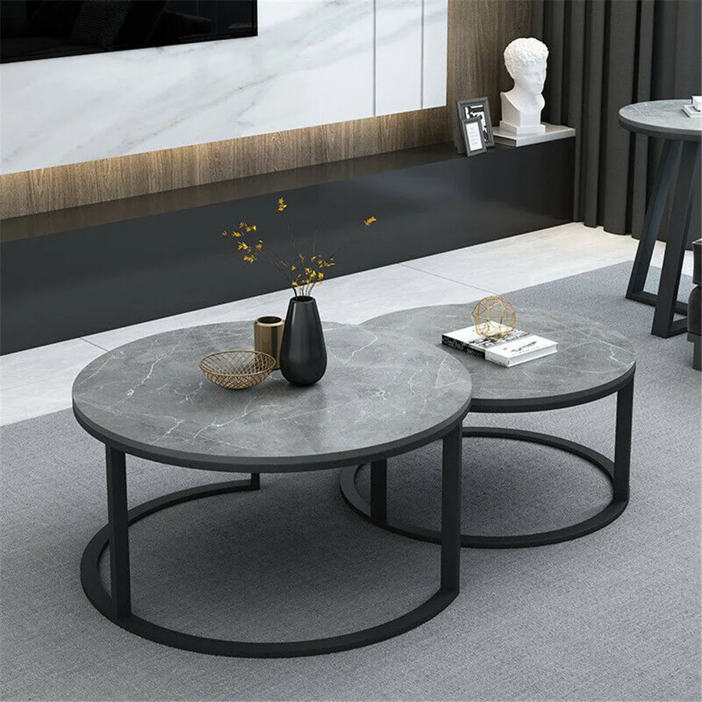Modern Round Marble Nesting Coffee Table - Set of 2 - sparkledecor.com
