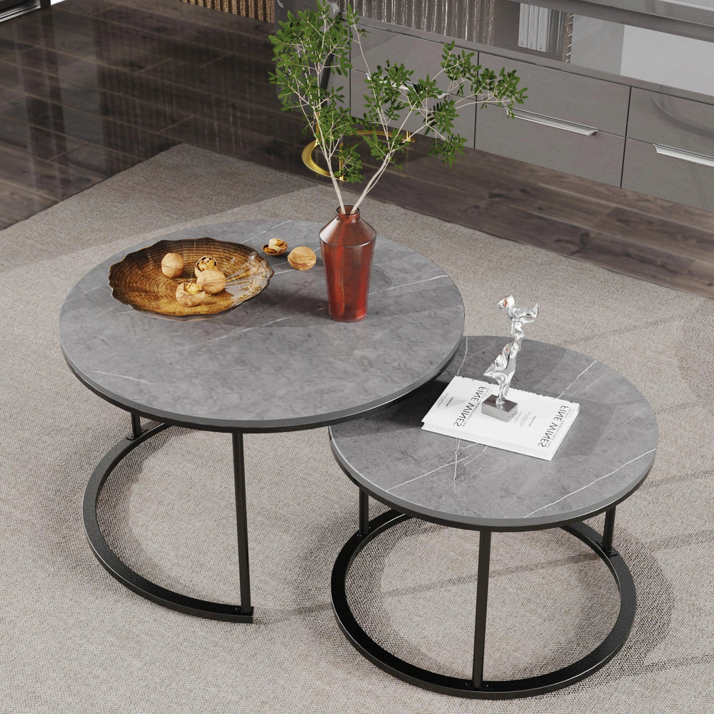 Modern Round Marble Nesting Coffee Table - Set of 2 - sparkledecor.com