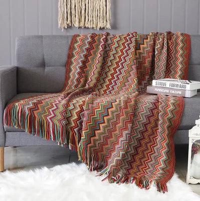 Boho Plaid Blanket & Corner Sofa Cover - Home, Hotel, Travel, Picnic E - sparkledecor.com