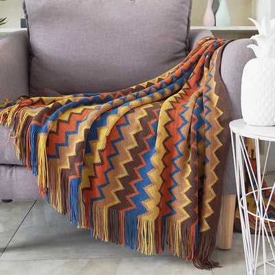 Boho Plaid Blanket & Corner Sofa Cover - Home, Hotel, Travel, Picnic E - sparkledecor.com