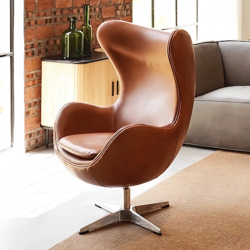 Egg Chair with ottoman in leather - sparkledecor.com
