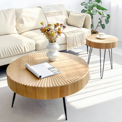 Round Pine Wood Coffee Table for Sale – Minimalist Design for Modern L - sparkledecor.com
