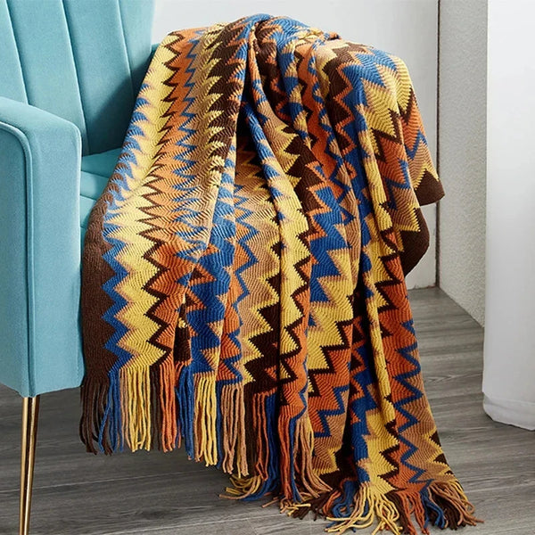 Boho Plaid Blanket & Corner Sofa Cover - Home, Hotel, Travel, Picnic E - sparkledecor.com