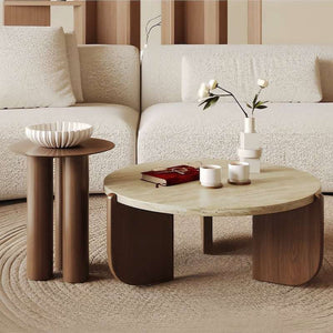 one set of Solid wood natural travertine coffee table - sparkledecor.com