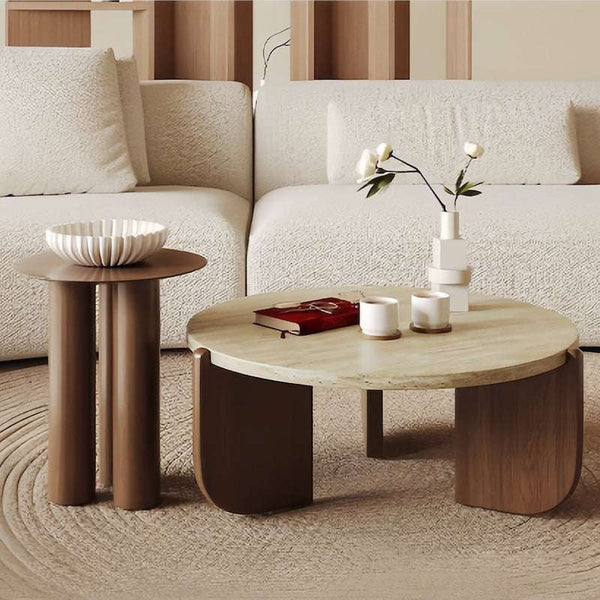 one set of Solid wood natural travertine coffee table - sparkledecor.com
