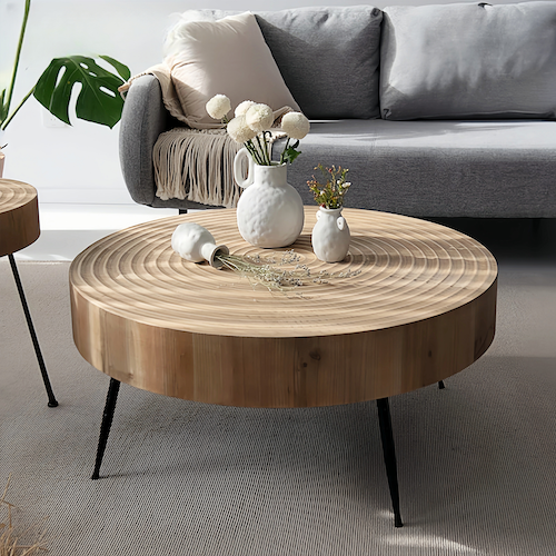 Round Pine Wood Coffee Table for Sale – Minimalist Design for Modern L - sparkle-decor.com