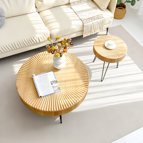 Round Pine Wood Coffee Table for Sale – Minimalist Design for Modern L - sparkledecor.com
