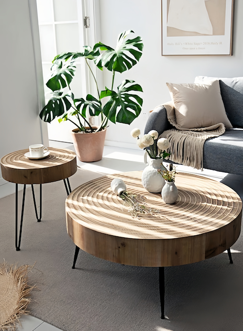 Round Pine Wood Coffee Table for Sale – Minimalist Design for Modern L - sparkledecor.com