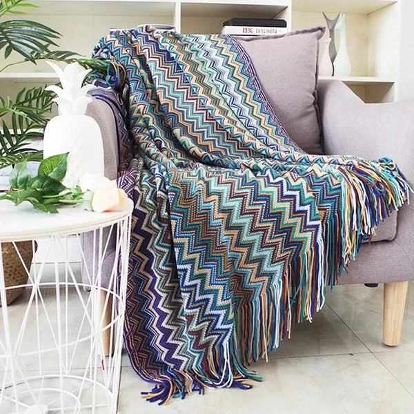Boho Plaid Blanket & Corner Sofa Cover - Home, Hotel, Travel, Picnic E - sparkledecor.com
