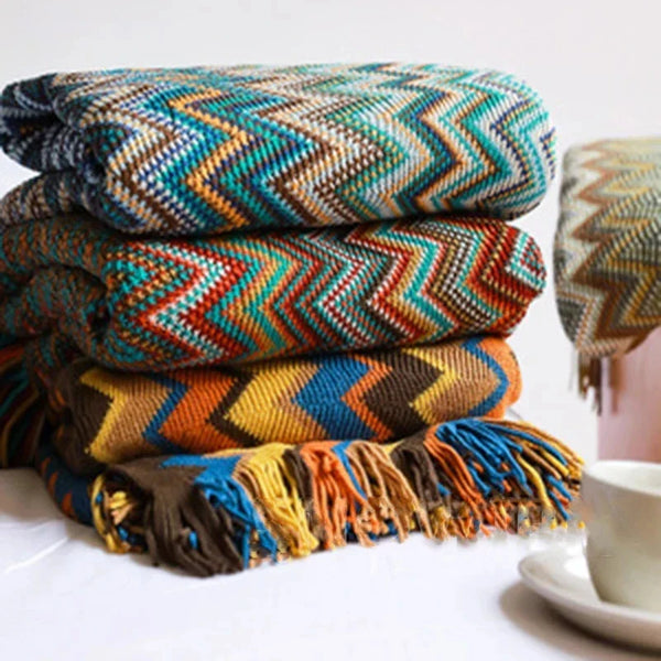 Boho Plaid Blanket & Corner Sofa Cover - Home, Hotel, Travel, Picnic E - sparkledecor.com